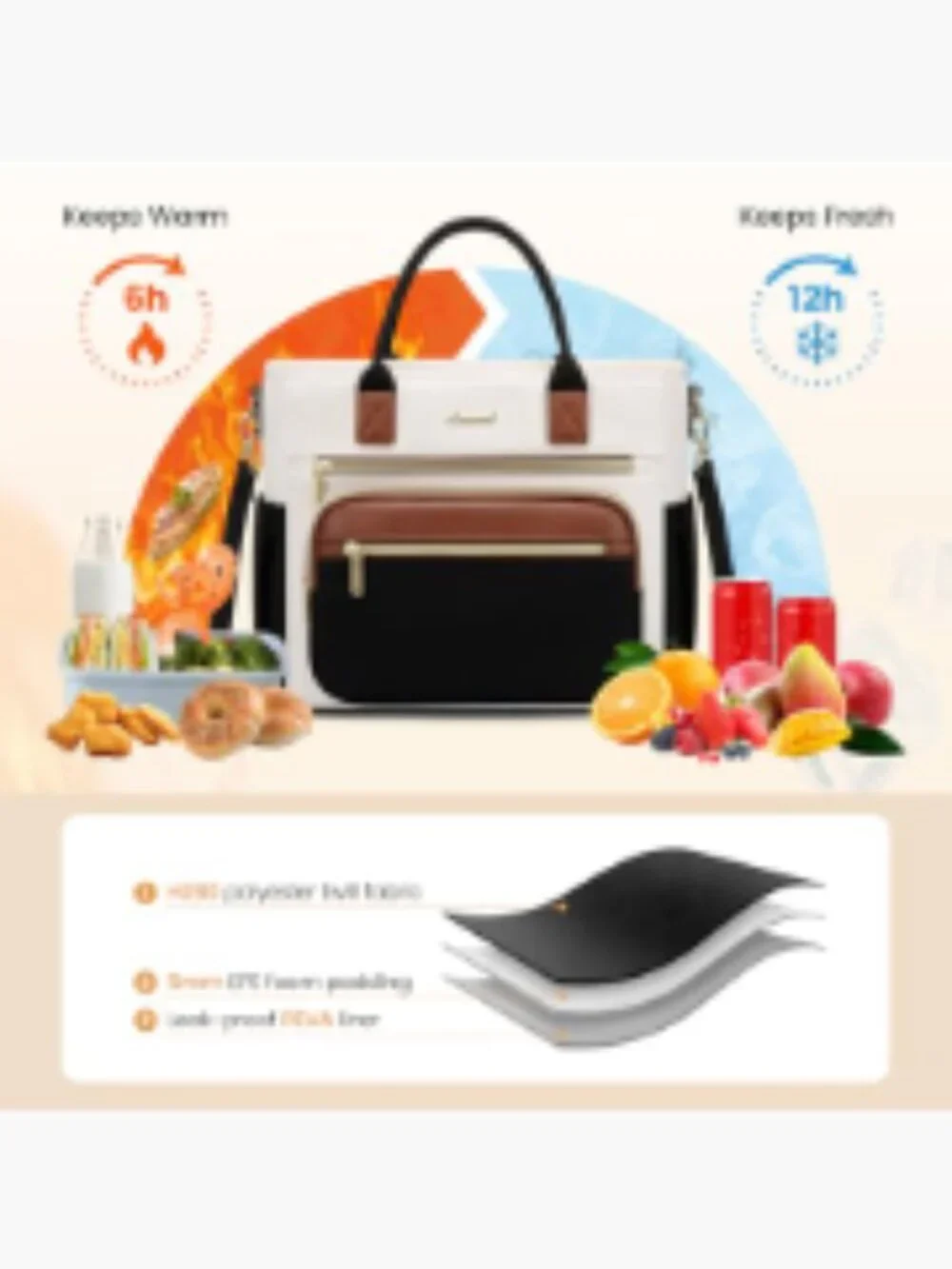 Large Insulated Lunch Bag for Women, Leakproof Cooler Tote with Cup Holder,